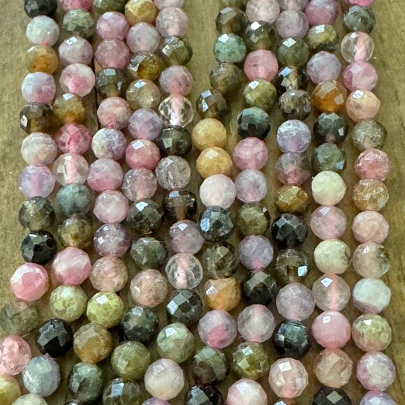 Faceted Watermelon Tourmaline Bead Strand - 4mm - Picture 3 of 6
